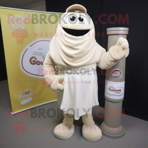 Cream Cod mascot costume character dressed with a Henley Tee and Wraps