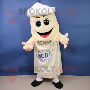 Cream Cod mascot costume character dressed with a Henley Tee and Wraps