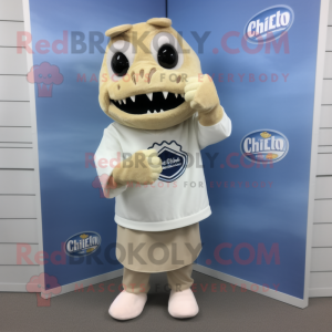 Cream Cod mascot costume character dressed with a Henley Tee and Wraps