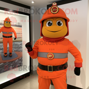 Peach Fire Fighter mascot costume character dressed with a Turtleneck and Belts