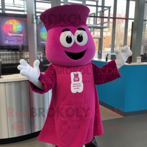 Magenta Pho mascot costume character dressed with a Dress Shirt and Mittens