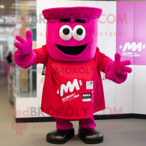 Magenta Pho mascot costume character dressed with a Dress Shirt and Mittens