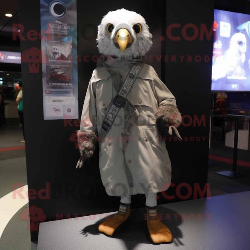 Silver Crow mascot costume character dressed with a Parka and Shoe laces Silver Crow mascot costume character dressed with a Parka and Shoe laces