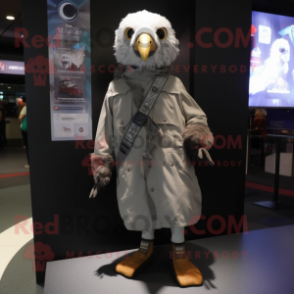 Silver Crow mascot costume character dressed with a Parka and Shoe laces