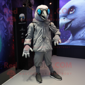 Silver Crow mascot costume character dressed with a Parka and Shoe laces