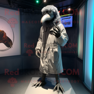 Silver Crow mascot costume character dressed with a Parka and Shoe laces