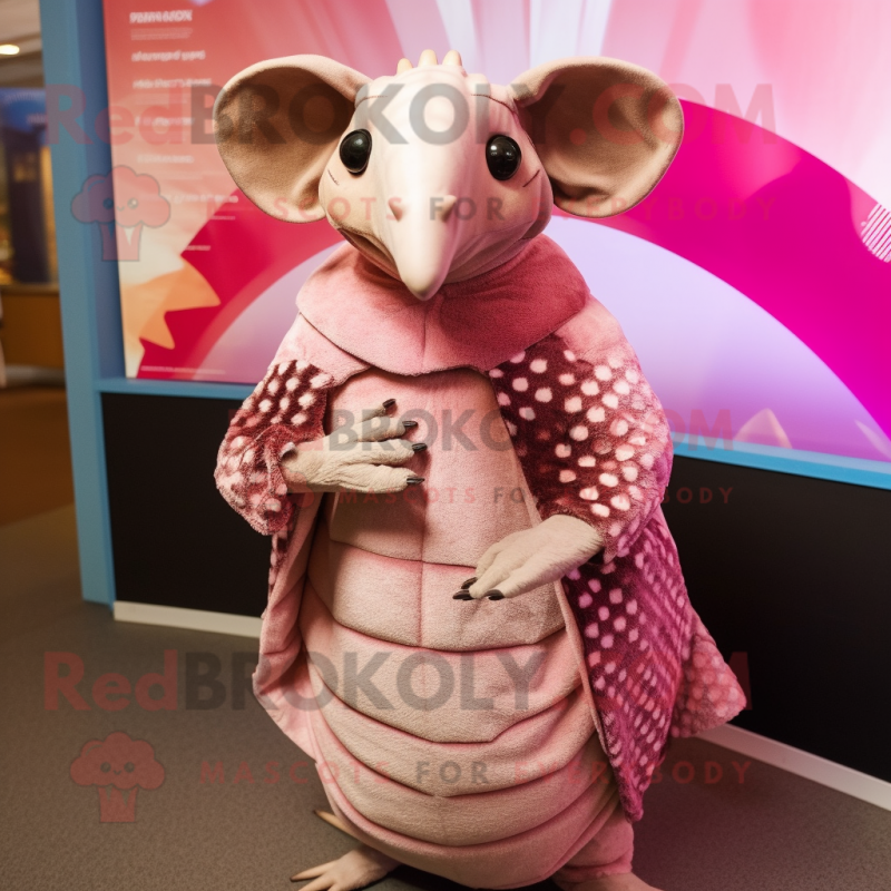 Pink Armadillo mascot costume character dressed with a Cover-up and Shawls