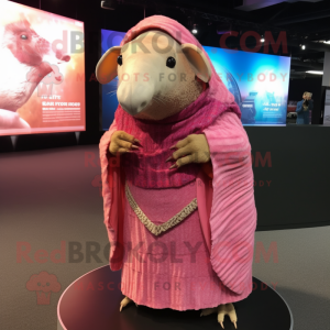 Pink Armadillo mascot costume character dressed with a Cover-up and Shawls