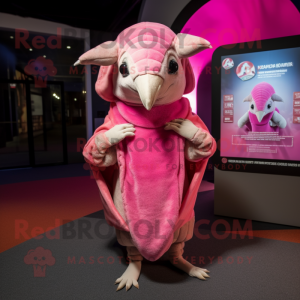 Pink Armadillo mascot costume character dressed with a Cover-up and Shawls