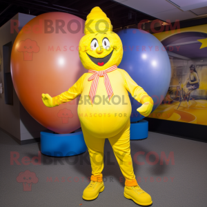 Lemon Yellow Clown mascot costume character dressed with a Jeggings and Beanies