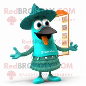 Teal Paella mascot costume character dressed with a Swimwear and Necklaces