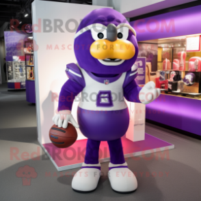 Purple American Football Helmet mascot costume character dressed with a Polo Shirt and Cufflinks