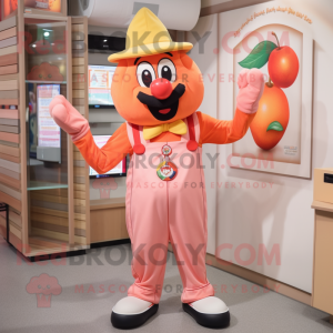 Peach Clown mascot costume character dressed with a Overalls and Cufflinks