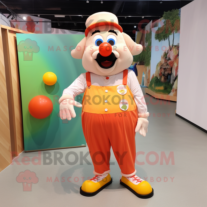 Peach Clown mascot costume character dressed with a Overalls and Cufflinks