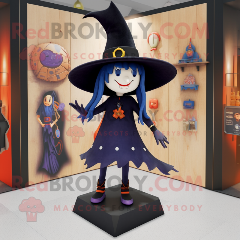 Navy Witch'S Hat mascot costume character dressed with a Leggings and Keychains Navy Witch'S Hat mascot costume character dressed with a Leggings and Keychains
