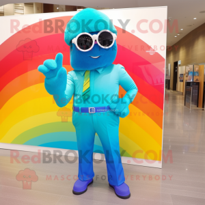 Cyan Rainbow maskot kostym...