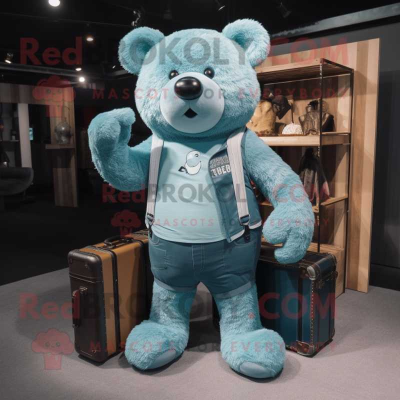 Personaggio del costume della mascotte Teal Teddy Bear vestito con