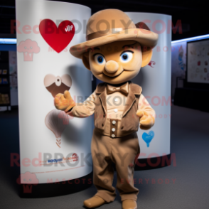 Tan Cupid mascot costume character dressed with a Waistcoat and Hat pins