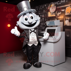 Silver Burgers mascot costume character dressed with a Tuxedo and Wallets