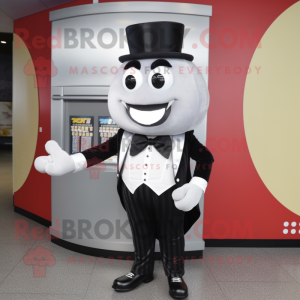 Silver Burgers mascot costume character dressed with a Tuxedo and Wallets