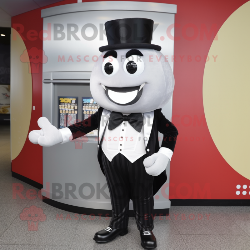 Silver Burgers mascot costume character dressed with a Tuxedo and Wallets