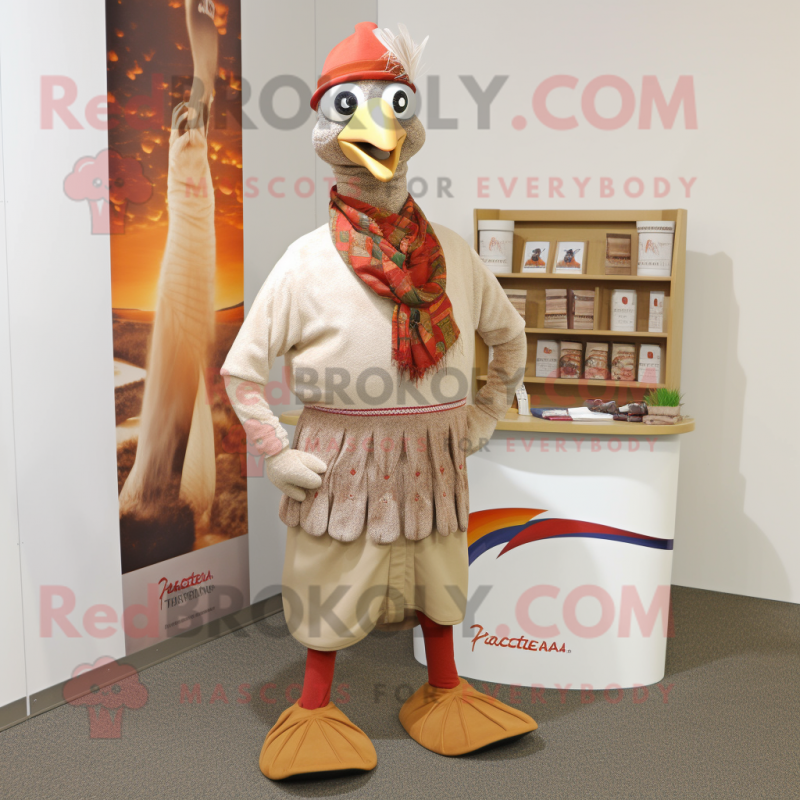Tan Pheasant mascot costume character dressed with a Joggers and Shawls Tan Pheasant mascot costume character dressed with a Joggers and Shawls