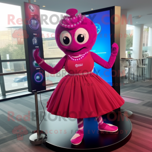 Magenta Tightrope Walker mascot costume character dressed with a Empire Waist Dress and Digital watches