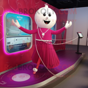 Magenta Tightrope Walker mascot costume character dressed with a Empire Waist Dress and Digital watches