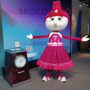 Magenta Tightrope Walker mascot costume character dressed with a Empire Waist Dress and Digital watches