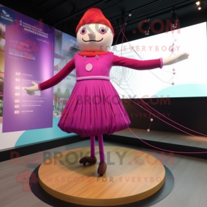 Magenta Tightrope Walker mascot costume character dressed with a Empire Waist Dress and Digital watches