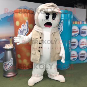 Cream Soda Can mascot costume character dressed with a Cargo Pants and Shawls