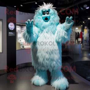 Turquoise Yeti mascot costume character dressed with a Skirt and Gloves