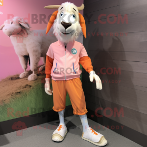 Peach Boer Goat mascot costume character dressed with a Joggers and Shoe clips