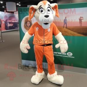 Peach Boer Goat mascot costume character dressed with a Joggers and Shoe clips