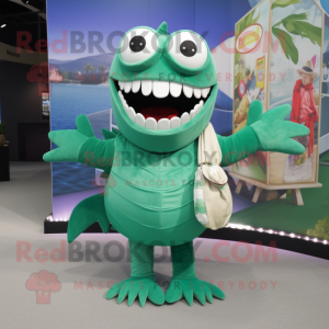 Green Barracuda mascot costume character dressed with a Cover-up and Handbags