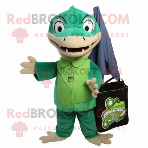 Green Barracuda mascot costume character dressed with a Cover-up and Handbags