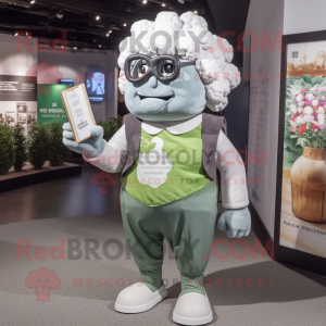 Gray Cauliflower mascot costume character dressed with a Cargo Pants and Reading glasses