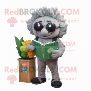 Gray Cauliflower mascot costume character dressed with a Cargo Pants and Reading glasses