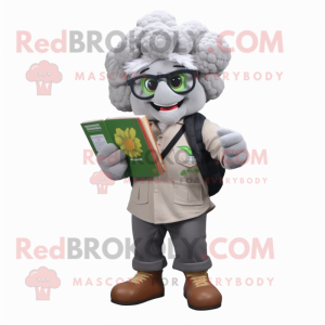 Gray Cauliflower mascot costume character dressed with a Cargo Pants and Reading glasses