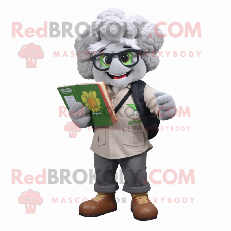 Gray Cauliflower mascot costume character dressed with a Cargo Pants and Reading glasses Gray Cauliflower mascot costume character dressed with a Cargo Pants and Reading glasses