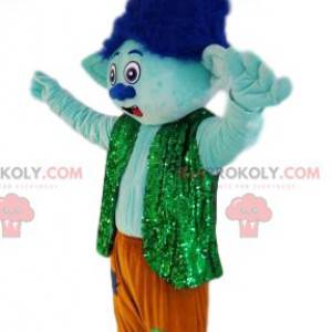Mascot little ogre with yellow pants and a green jacket -