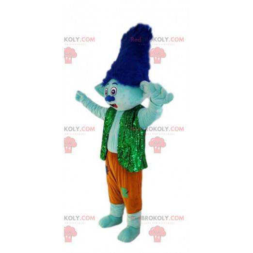 Mascot little ogre with yellow pants and a green jacket -