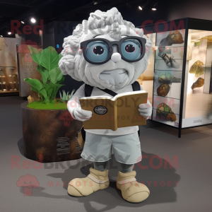 Gray Cauliflower mascot costume character dressed with a Cargo Pants and Reading glasses