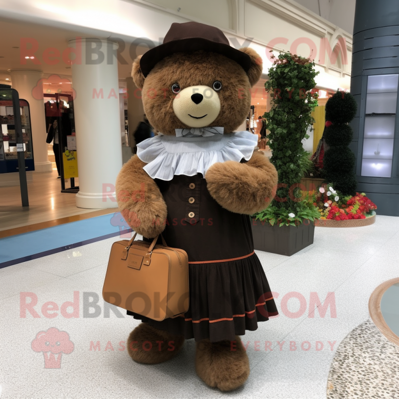 nan Teddy Bear mascot costume character dressed with a Pleated Skirt and Handbags nan Teddy Bear mascot costume character dressed with a Pleated Skirt and Handbags