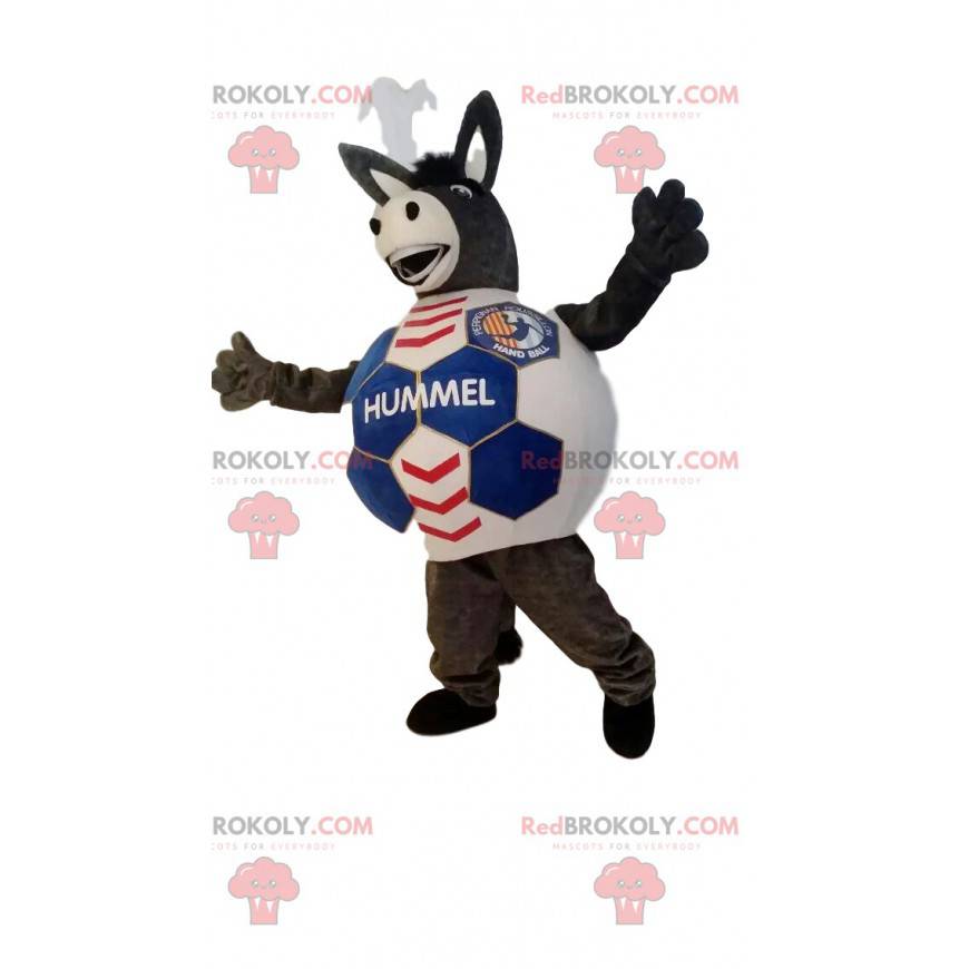 Mascotte d'âne marron avec un corps en forme de ballon de foot Mascotte d'âne marron avec un corps en forme de ballon de foot