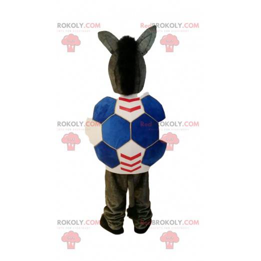 Mascote burro marrom com corpo em forma de bola de futebol -