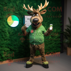 Forest Green Elk mascot costume character dressed with a Playsuit and Smartwatches