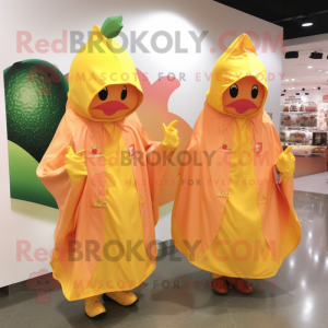 Peach Fried Rice mascot costume character dressed with a Raincoat and Cummerbunds