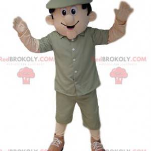 Mascotte d'homme avec une tenue de safari kaki - Redbrokoly.com