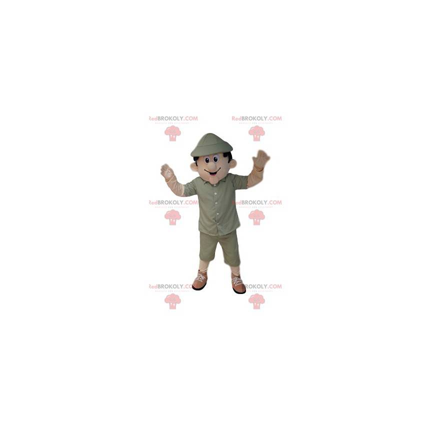 Maskottchenmann mit einem Khaki-Safari-Outfit - Redbrokoly.com